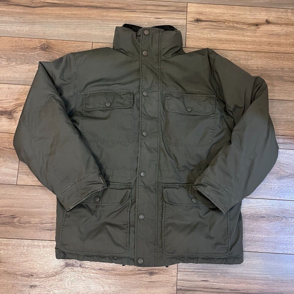 Eddie Bauer Goose Down Olive Green Military Utility Field Jacket Parka Puffer L